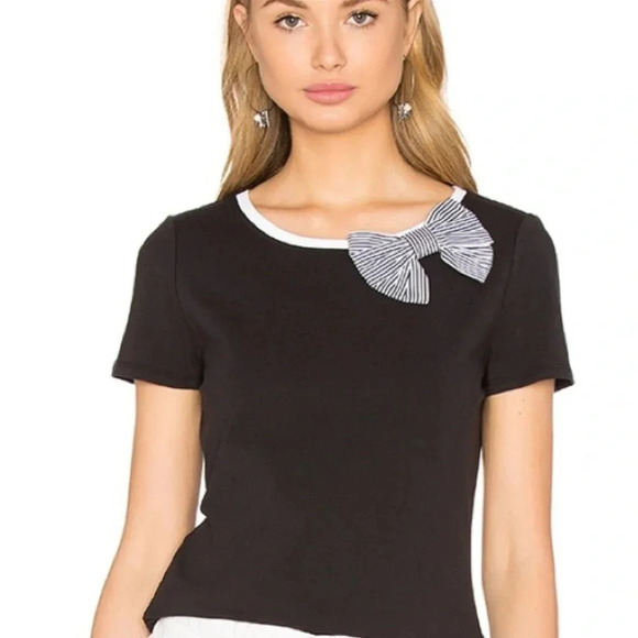 Kate Spade Black Short Sleeve Tee with Bow Accent - Picture 1 of 5